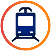  Icon of a tram front on with a circle around it