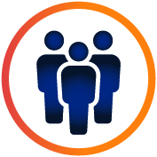  Icon of 3 stick figures standing together. with a circle around it