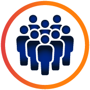  Icon of a group of stick figures standing together. with a circle around it
