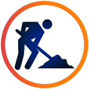  Icon of stick figure digging in a pile of dirt with a circle around it