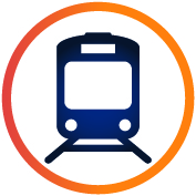 Icon of a train front on with a circle around it