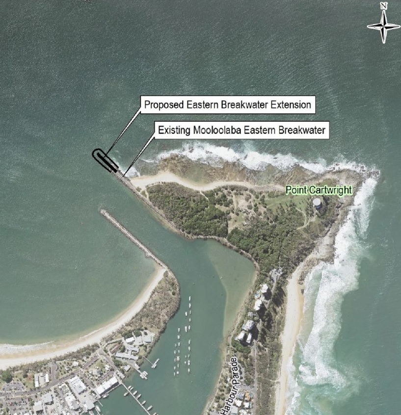 Aerial view of proposed extension to the channel eastern breakwater