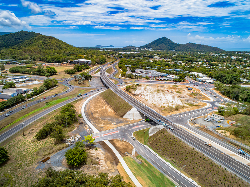 Ariel view of the project facing north towards McGregor Road roundabout with the shared pathway shown to the left.