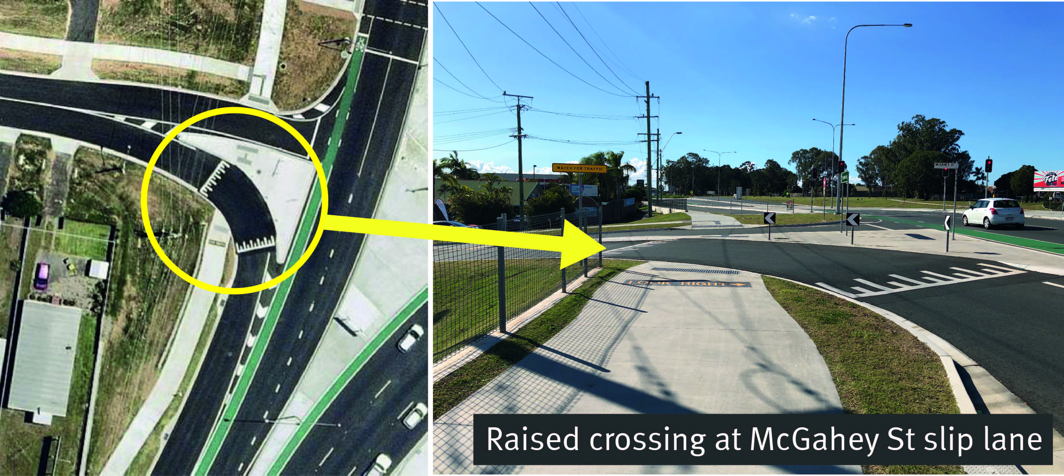 Raised crossing at McGahey St slip lane