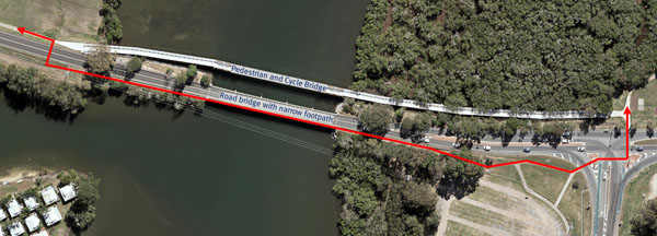 Pedestrian and off-road rider route prior to bridge