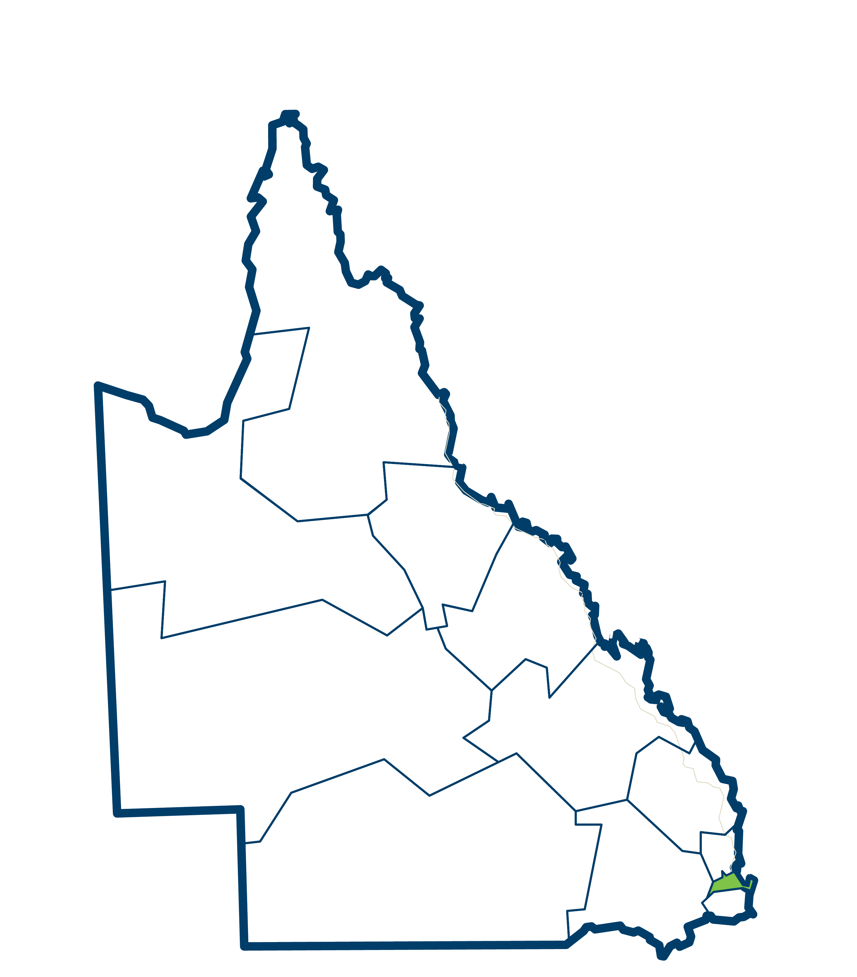 Map of Queensland highlighting Metropolitan Region